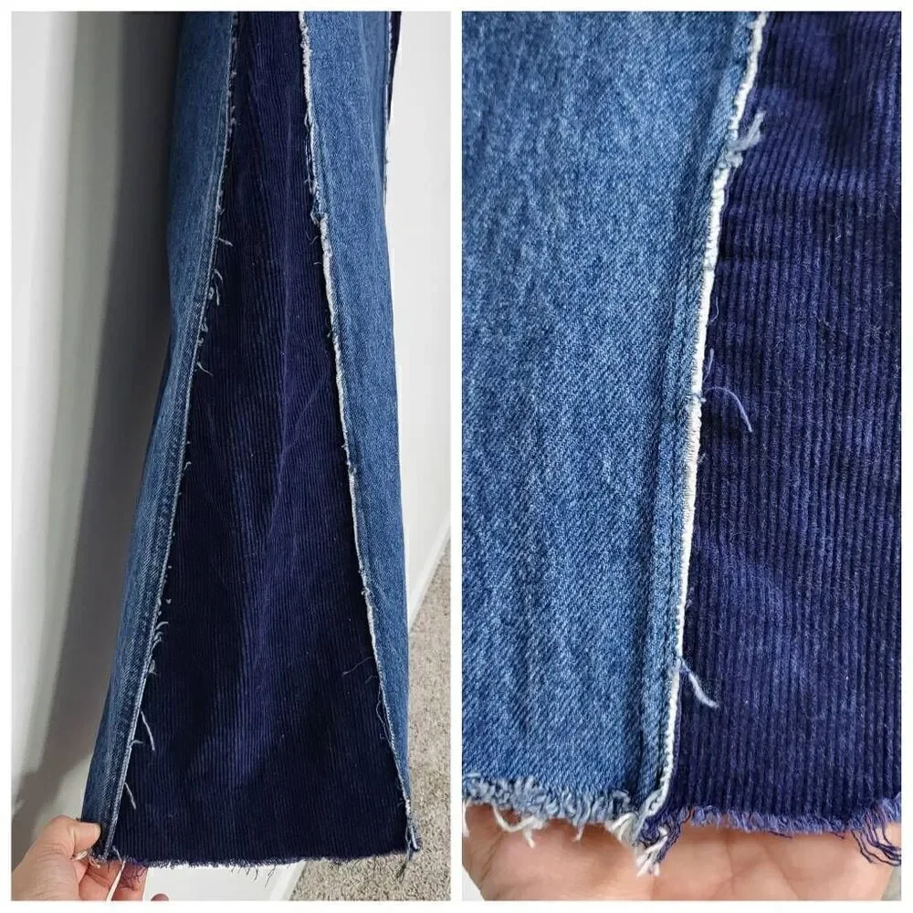 New Authentic Rockies Jeanswear Wide Leg High Rise Corduroy Side Panels Jeans Si
